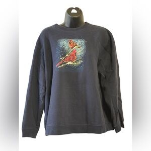 Vintage Navy Sweatshirt with Red Cardinal Bird Graphic